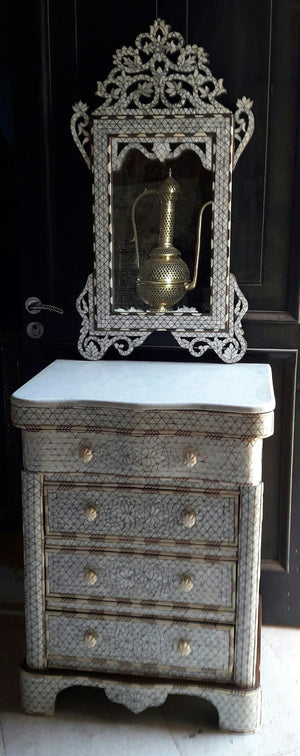 Marble top mother of pearl inlay nightstand