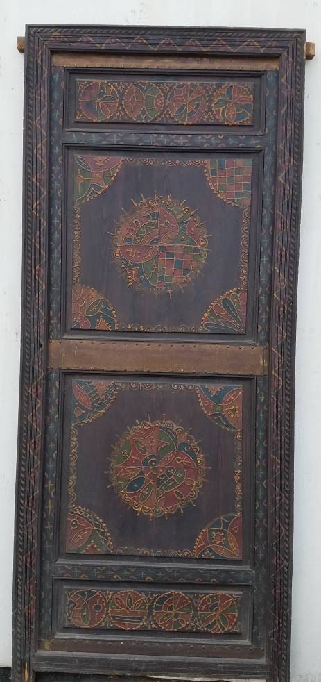 Vintage moroccan berber artwork riad  bedroom door handmade ethnic painting indoor tribal symbols wall decor African  art  door