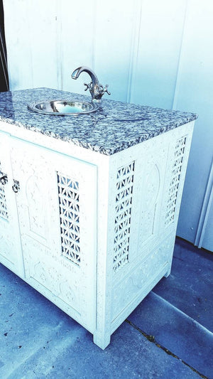 Moroccan wooden mousharabia bathroom sink vanity cabinet