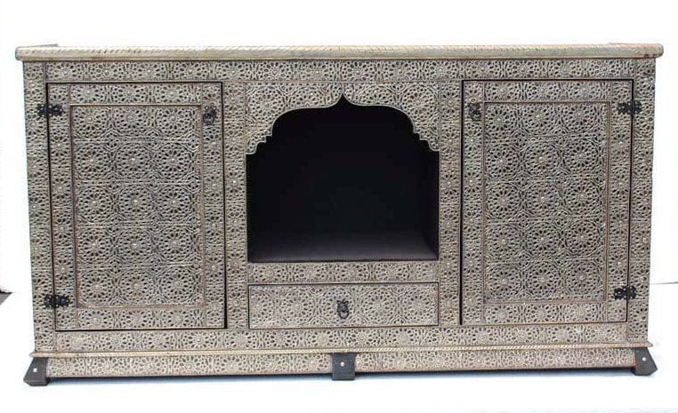 Unique Vintage Silver metal wooden cabinet