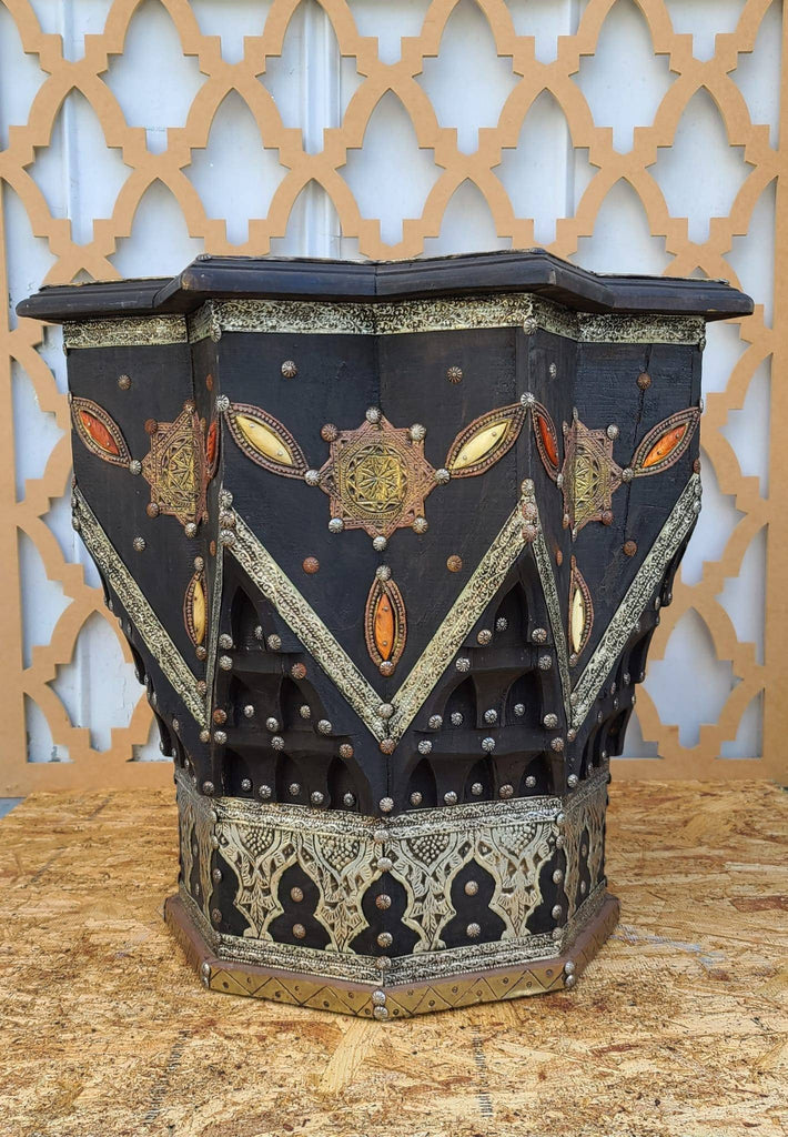 Vintage star bone inlay table embellished with silver metal , moroccan table, living room bedroom middle eastern sultan palace furniture