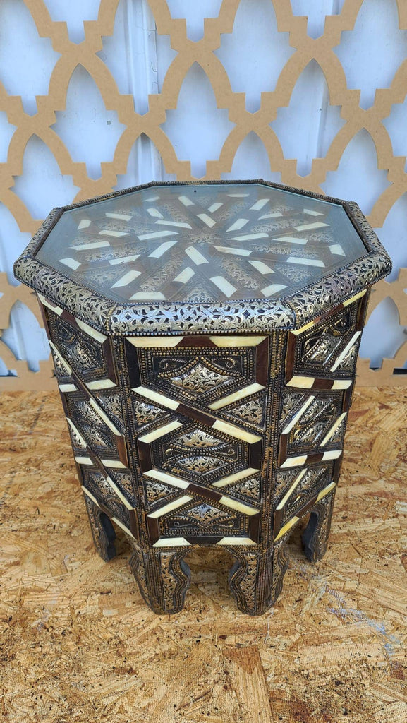 High end vintage while bone inlay moroccan wooden table for living room bedroom ethnic tribal artwork furniture unique home decor