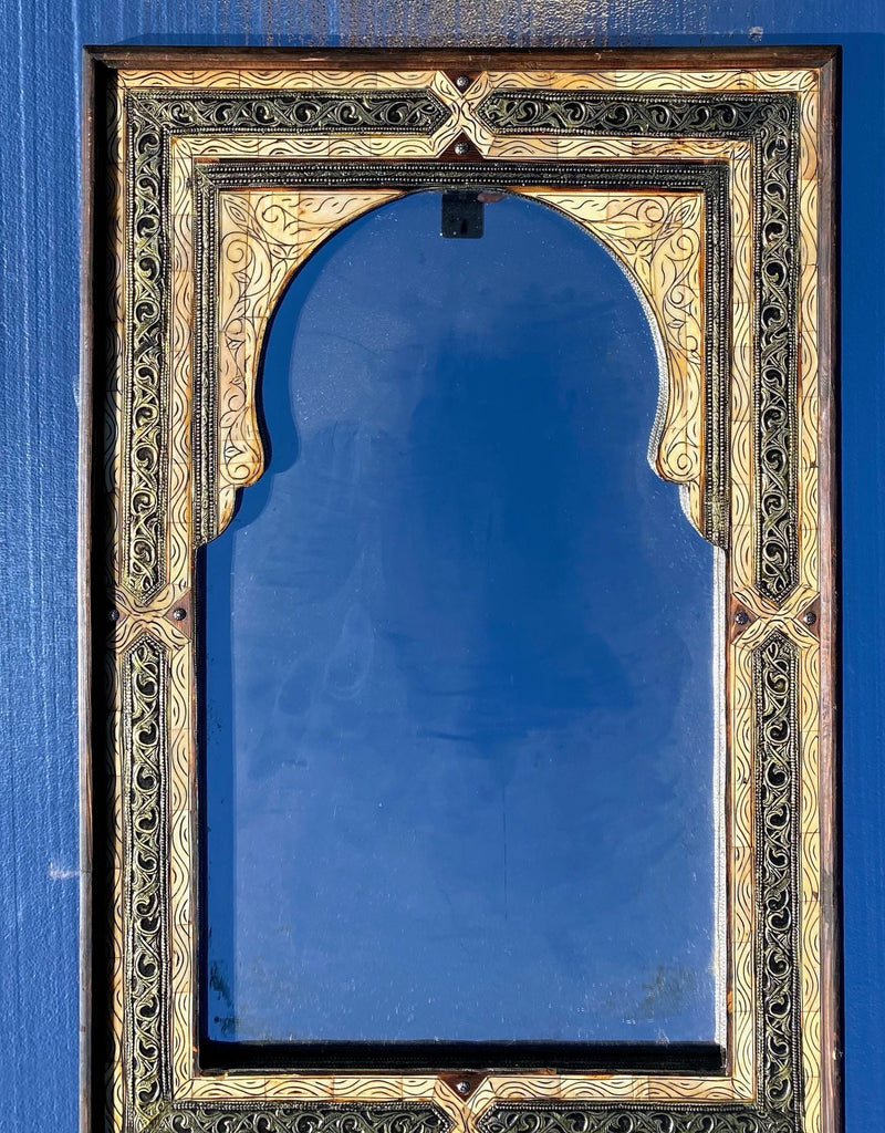 Unique vintage moorish arch mirror handmade silver camel inlay bone mirror living room or bedroom furniture moroccan one of a kind mirror