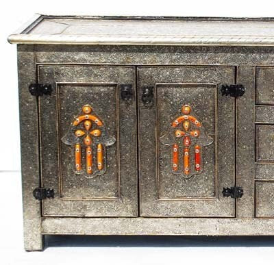 Unique Hamsa hand Long Tv cabinet Silver metal cabinet Moroccan handmade with door panels/drawwers buffet furniture bedroom living room