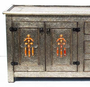 Unique Hamsa hand Long Tv cabinet Silver metal cabinet Moroccan handmade with door panels/drawwers buffet furniture bedroom living room