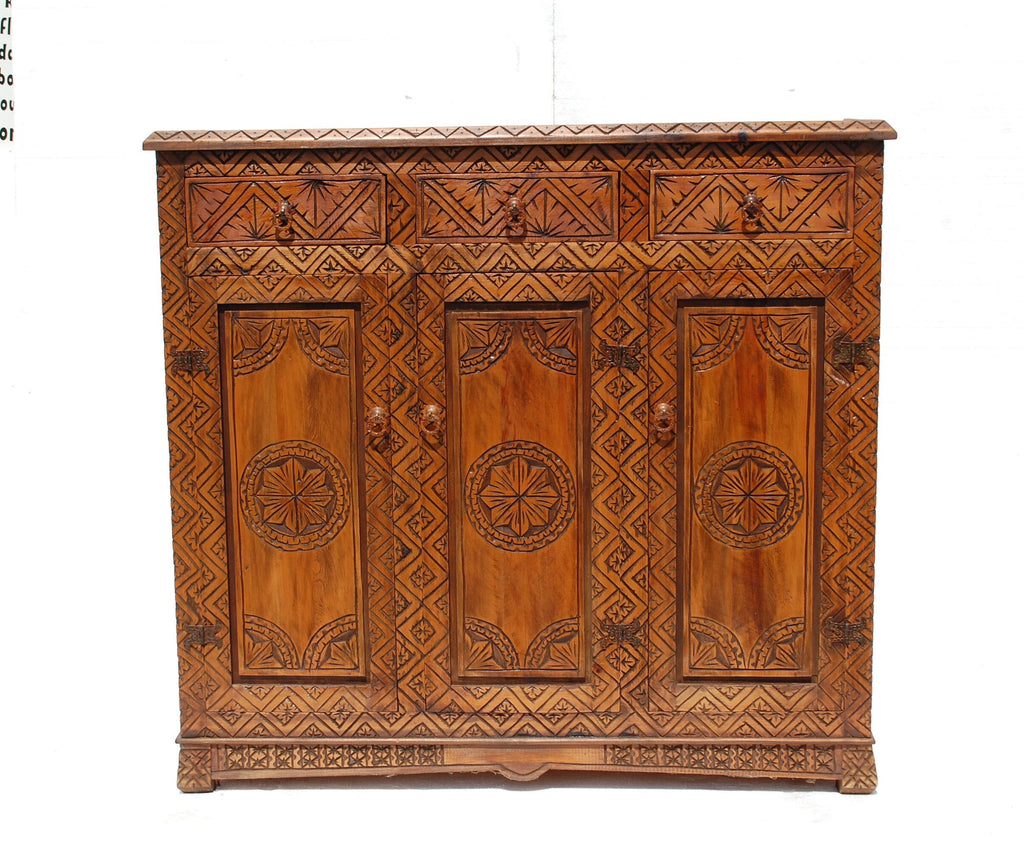 Handmade moorish cedar carved wooden cabinet vintage cedar chest of drawers moroccan furniture bedroom or living room