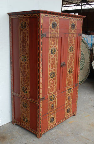 Vintage moroccan Hand painted red armoire moorish  bedroom furniture Mediterranean living room home decor Arabian middle eastern home decor