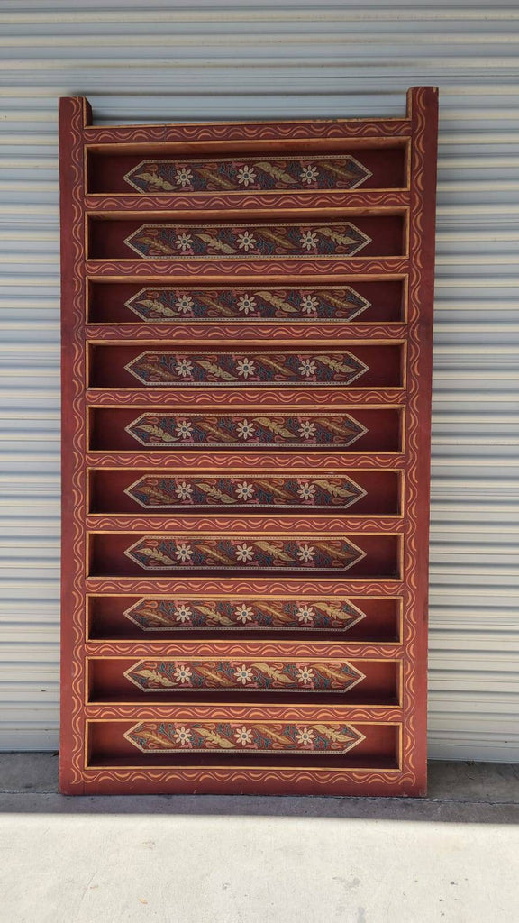Red Gayza vintage hand painted Moroccan wooden ceiling panel