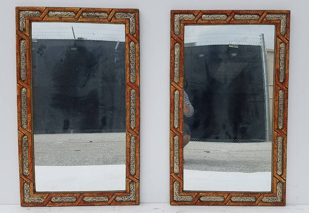 Two unique rectangular nomad touareg handmade camel bone inlay bathroom sink mirrors moroccan vintage mirror for bedroom or living room