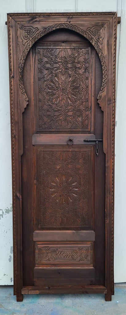 Moroccan arch hand carved interior bedroom  bathroom door  moorish Alhambra palace architectural wood work piece wooden door for your closet