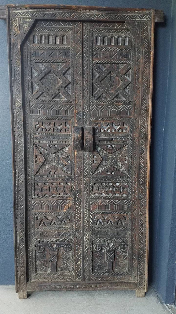 A Vintage touareg nomad african one of a kind old double door panel bathroom or bedroom door moroccan tribal wardrobe or closet wooden door