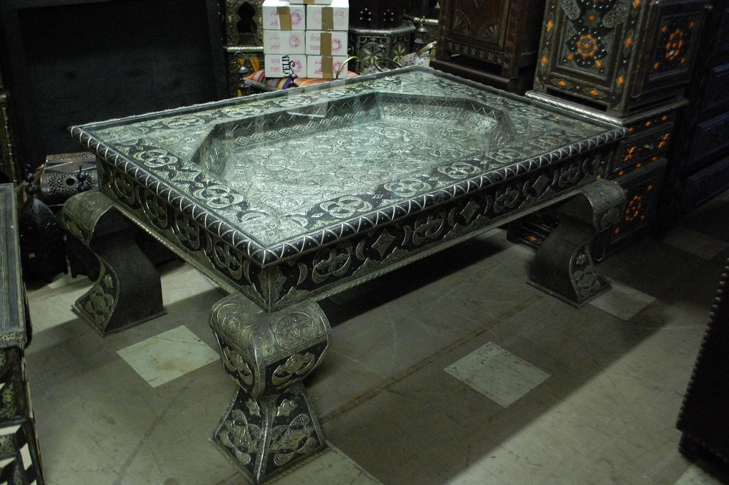 Gorgeous vintage silver moroccan table. One of a kind metal table for living room bedroom indoor home decor furniture