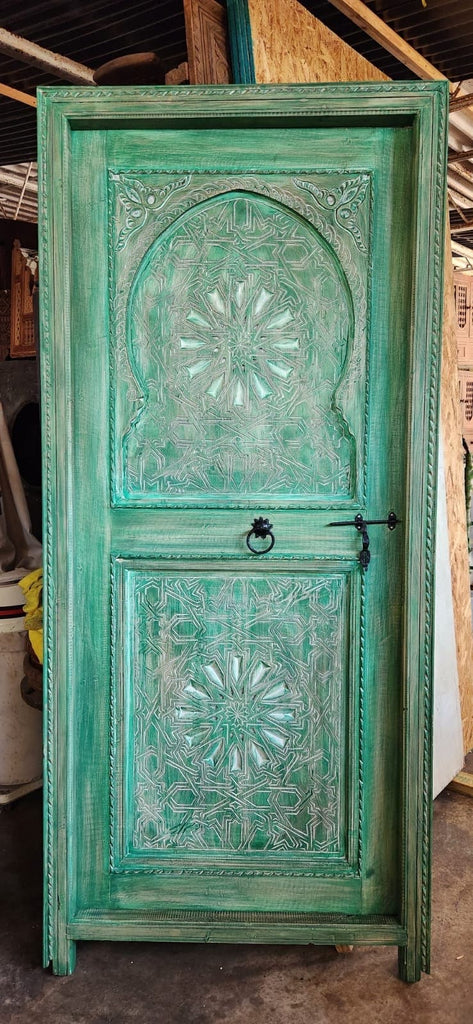 Interior and exterior Moroccan vintage andalusian door carved indoor outdoor for bedroom architectural wood door for harem hamam room