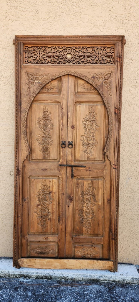 Carved Moroccan one of a kind Vintage andalusian Moorish double bedroom door panels hand carved indoor handmade bedroom moroccan wooden door