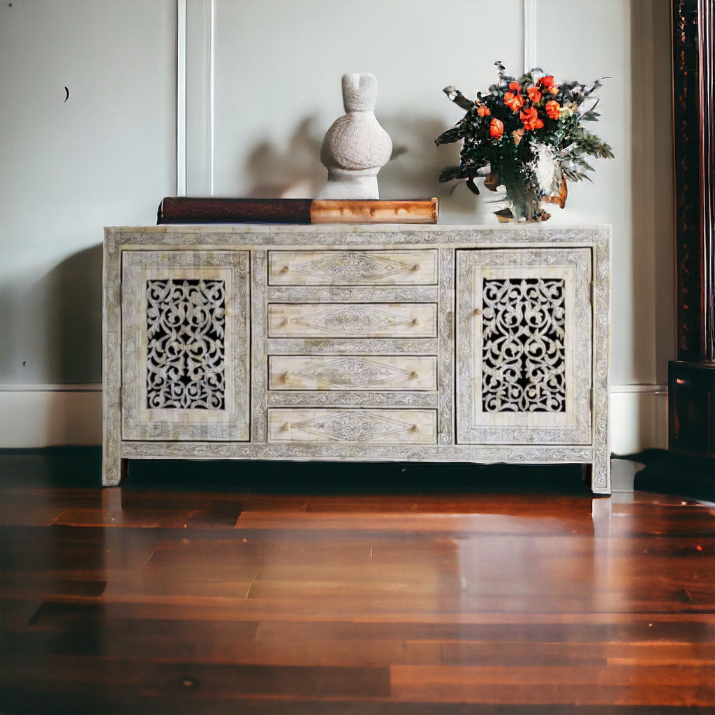 Vintage inlay bone cabinet