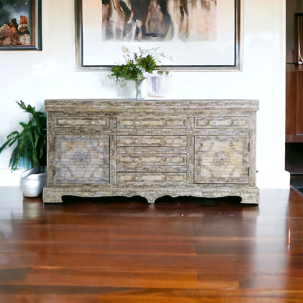 One of a kind Large Vintage inlay bone cabinet