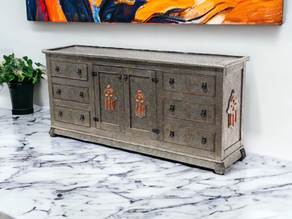 Hamsa hand Tv cabinet Silver metal cabinet Moroccan handmade with door panels/drawers buffet moroccan furniture bedroom living room