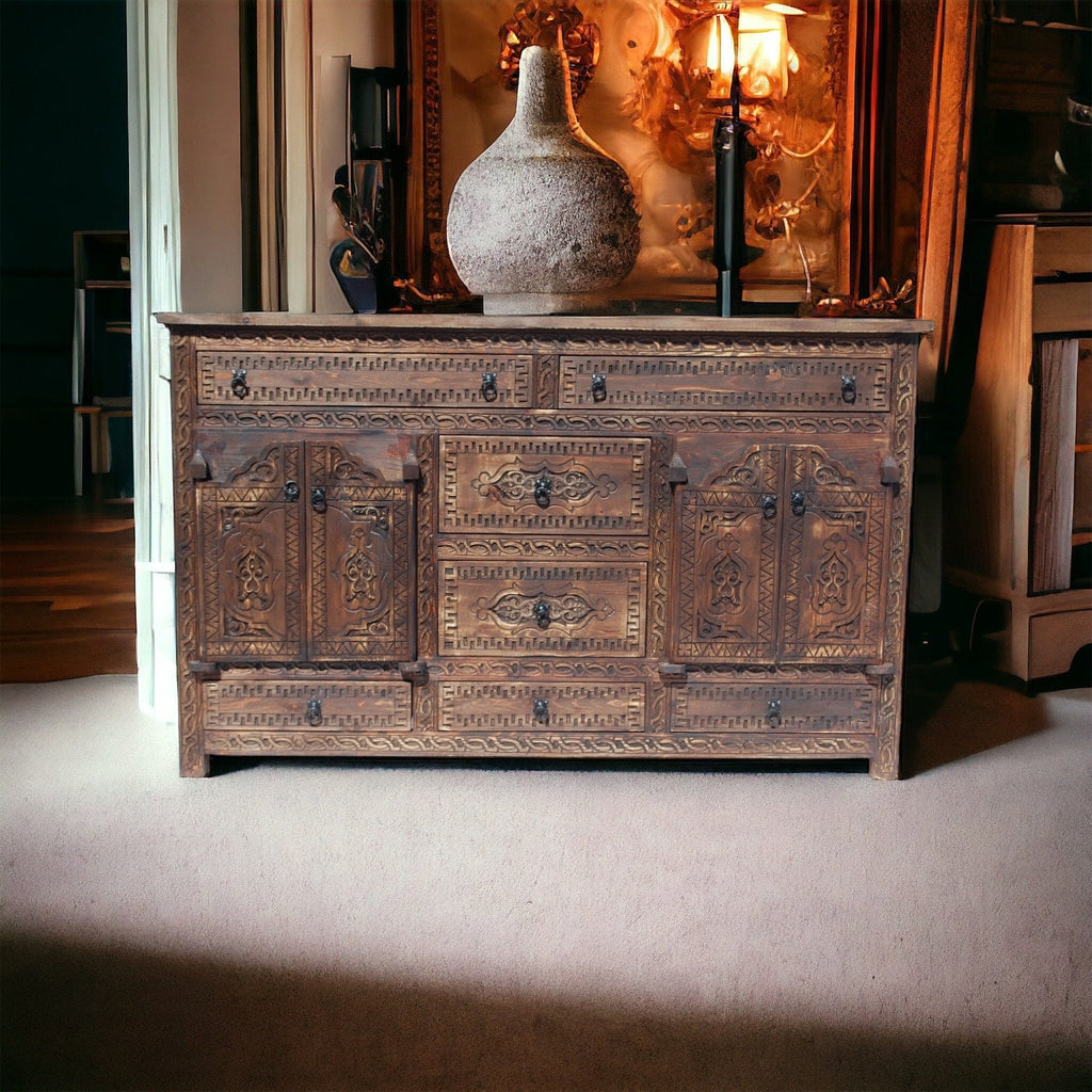 Royal large handmade moorish carved wooden cabinet vintage dresser or cabinet moroccan credenza bedroom furniture or living room buffet