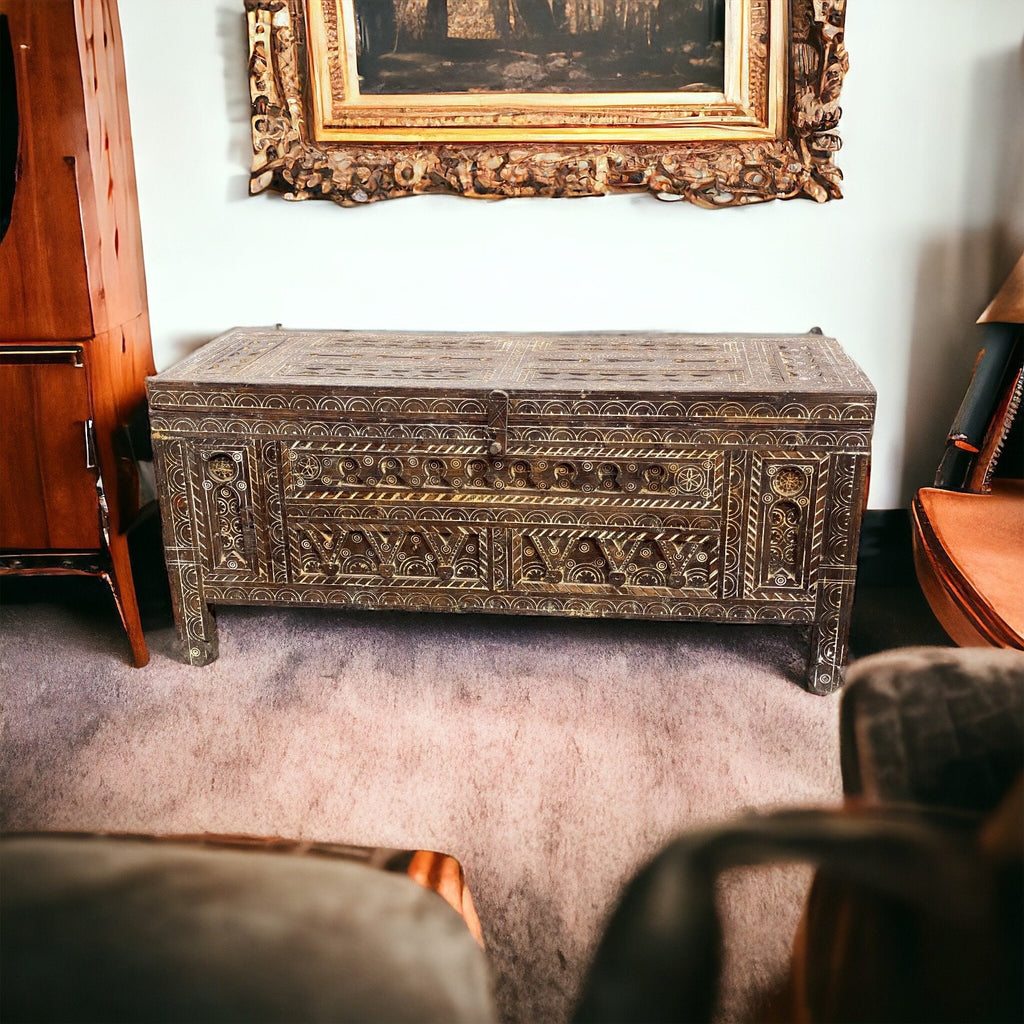 Vintage wooden african chest moroccan trunk cabinet bedroom furniture a touareg nomad touch ethnic tribal dowry chest ethnic furniture