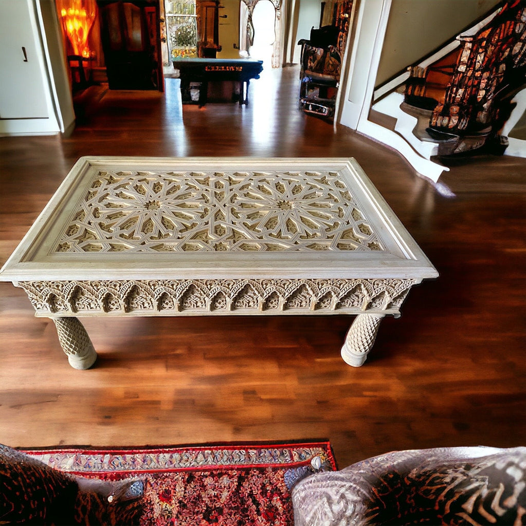Andalusian carved moroccan wooden artwork table