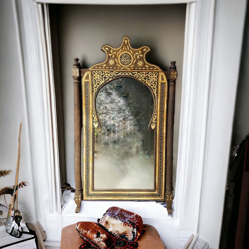 Vintage inlay bone mirror