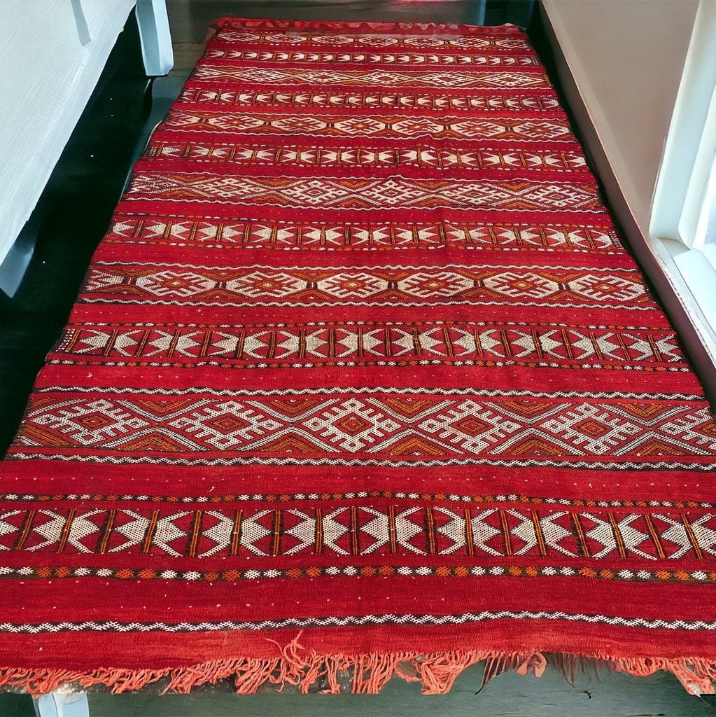 125x65” vintage dark red kilim rug