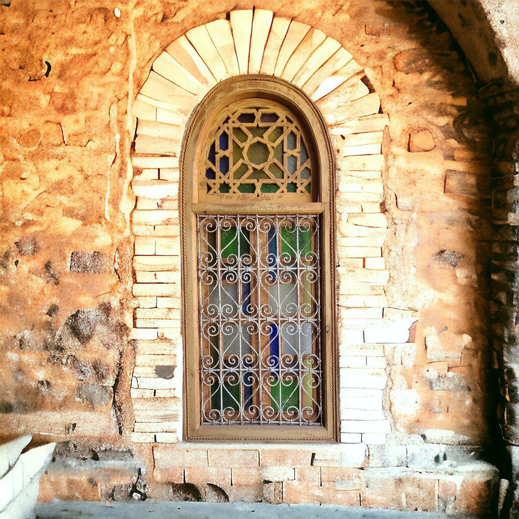 Antique old riad wrought iron filigree art window