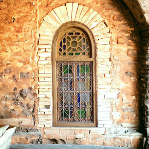 Antique old riad wrought iron filigree art window
