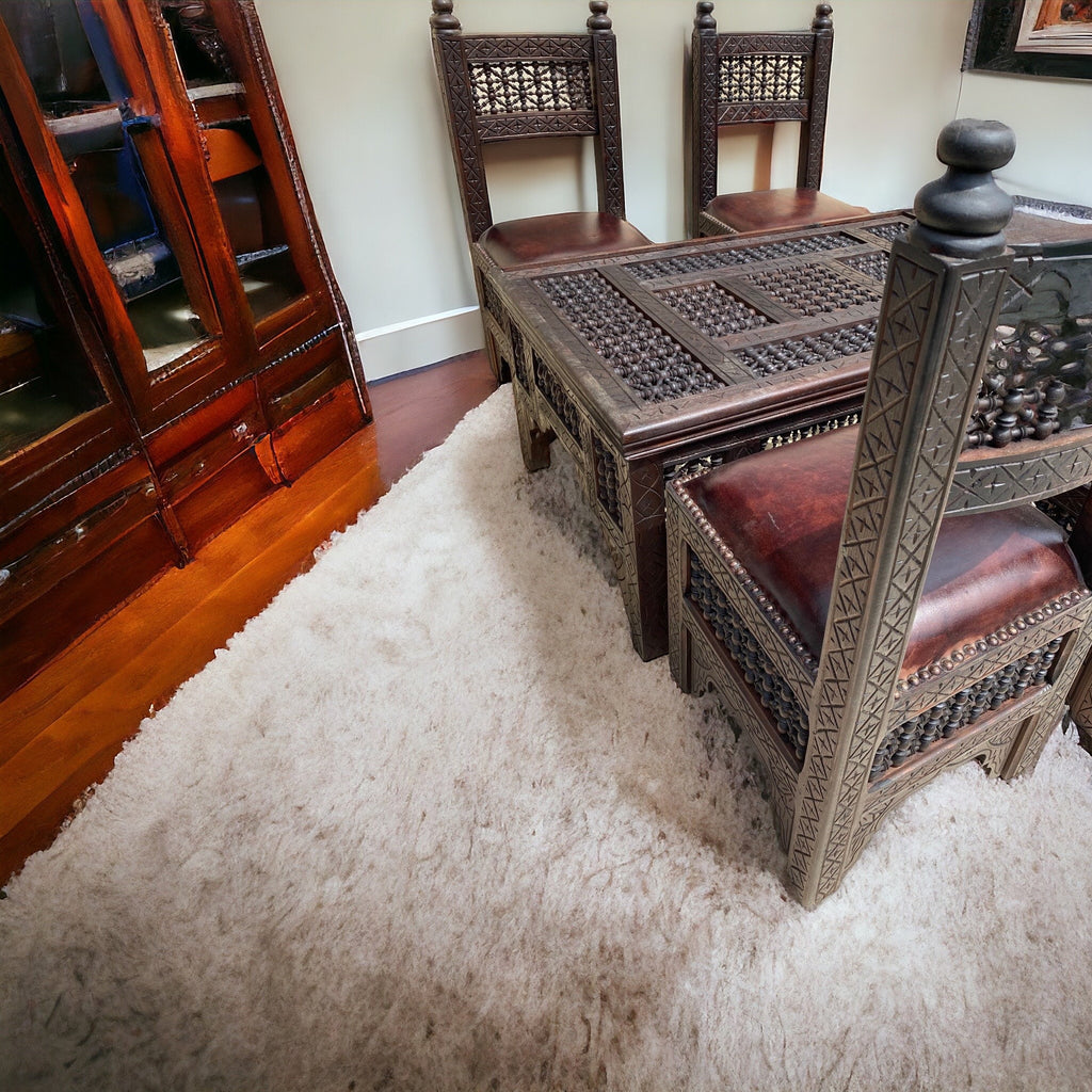 vintage brown wooden and leather moorish mousharabia set