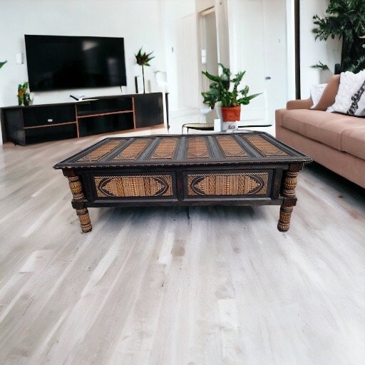 Vintage cedar carved African wooden table