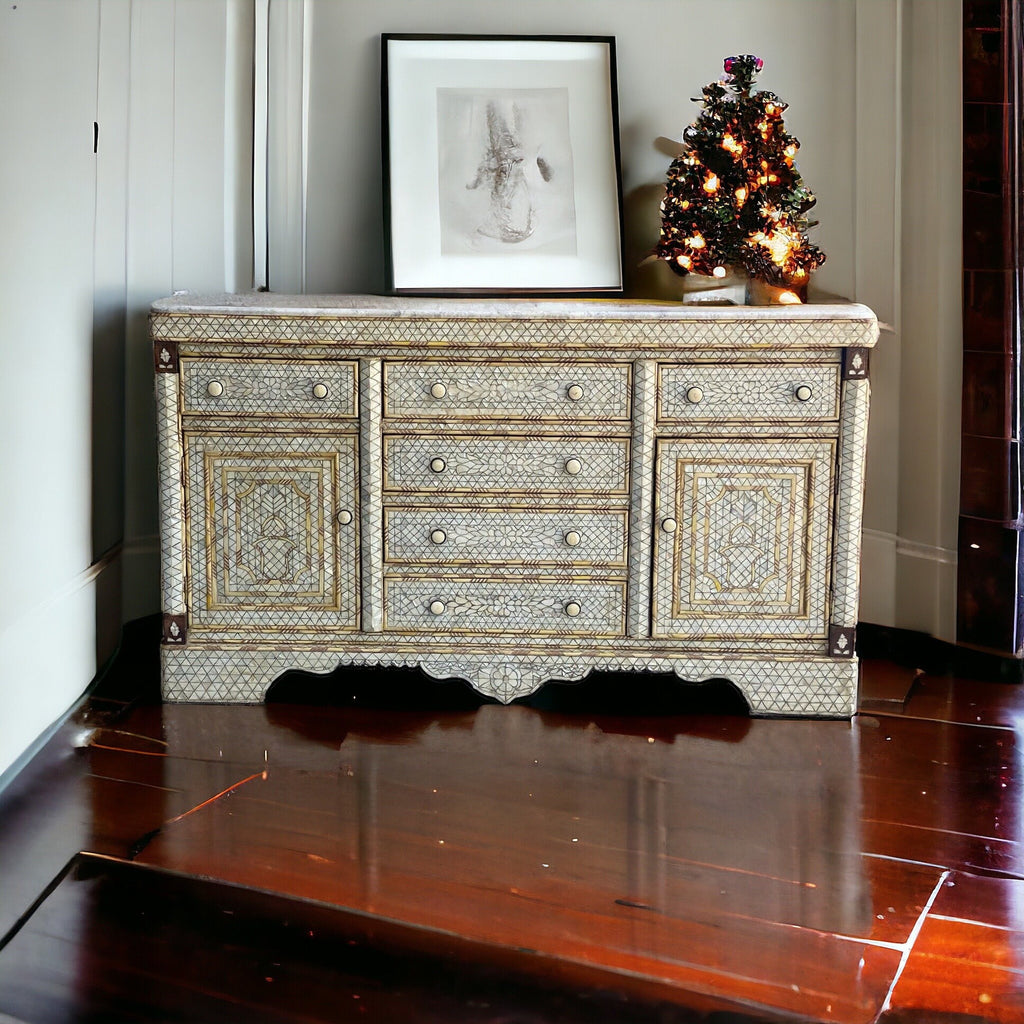 Vintage Syrian White mother of pearl cabinet