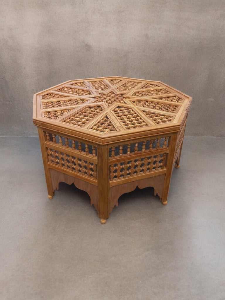 A moroccan wooden mousharabia lattice  artwork table for living room or bedroom handmade table moorish middle eastern old theme