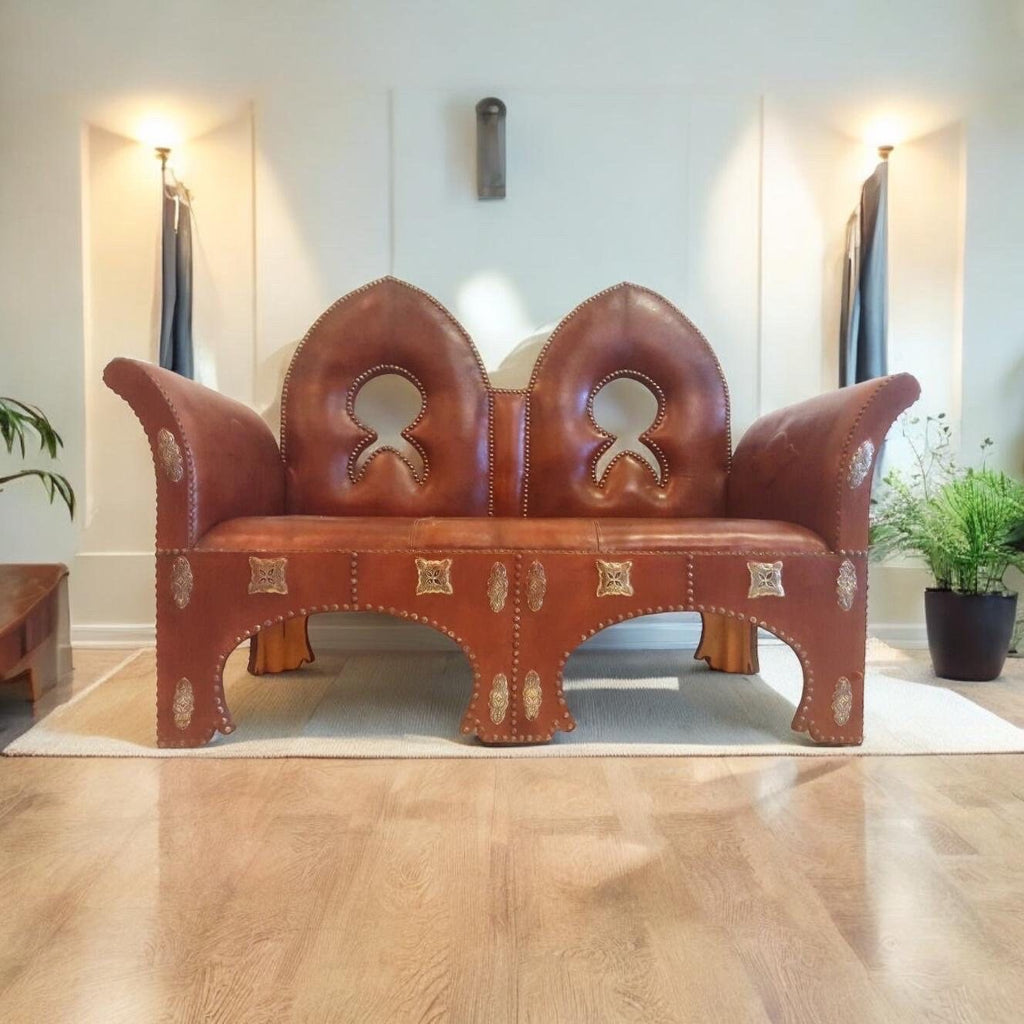Unique moroccan leather bench