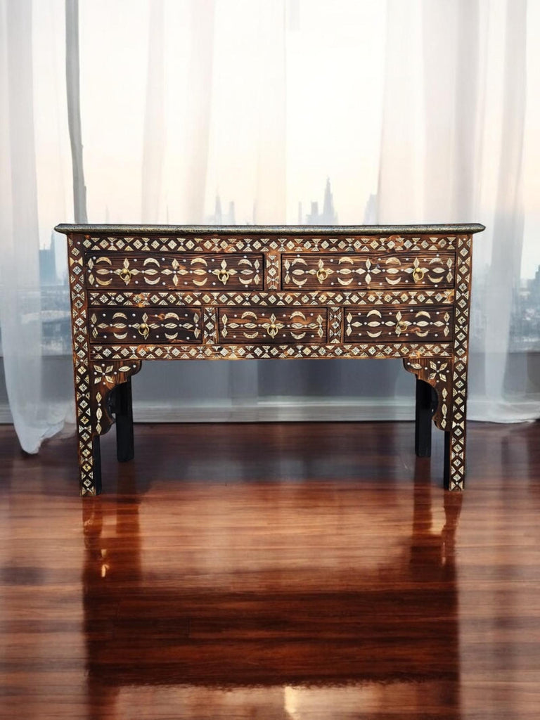 Unique inlaid camel bone large console