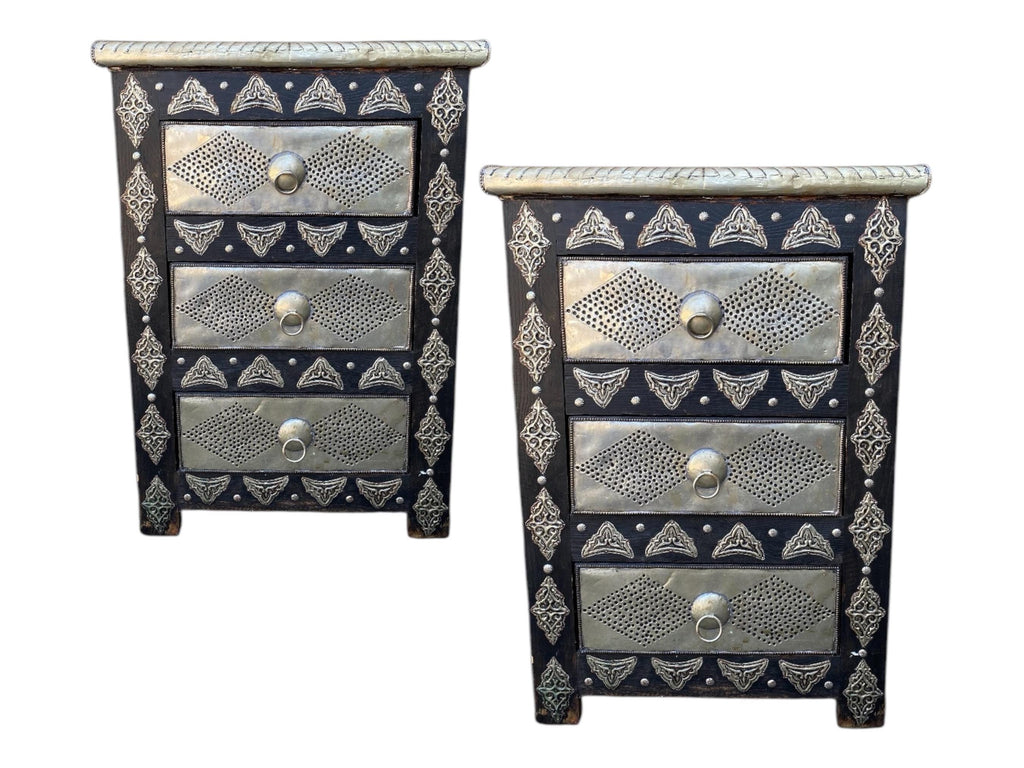 Two silver metal nightstands