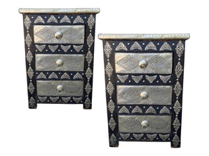 Two silver metal nightstands