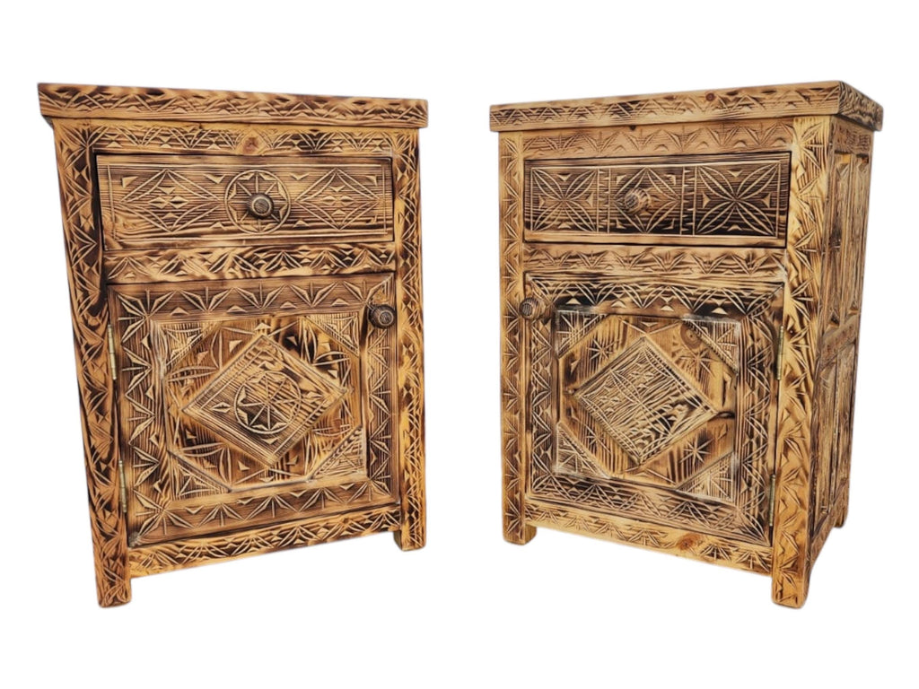 Two African hand carved nightstands moroccan bedroom furniture