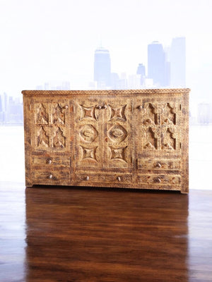 Extra large one of a kind carved wooden Moroccan cabinet