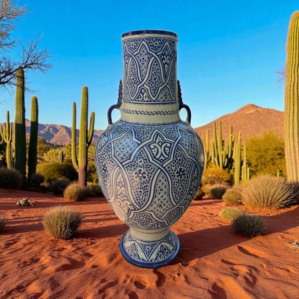 Large blue Moroccan Andalusian pottery vase